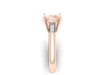 Classic Three-Stone Morganite Engagement Ring 14K Rose Gold with 8mm Round Morganite Center and Two Baguette Moissanite Side-Stones - V1068