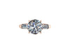 Three-Stone Engagement Ring 14K Rose Gold with 8mm Round Brilliant Moissanite Center and Two Baguette Moissanite Side-Stones - V1068