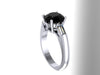 Three-Stone Diamond Moissanite Engagement Ring 14K White Gold with 8mm Round Black Diamond Center and Two Baguette Moissanite Stones - V1068