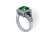 Emerald Engagement Ring Princess Cut Diamond Engagement Ring 14K White Gold with 6.5x6.5mm Green Emerald Center Unique Gemsotne Rings- V1087