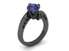 Elegance Collection Engagement Ring in 14K Black Gold Wedding Ring with 7mm Round Blue Sapphire Center  Mother's Day Gift Gemstones- V1093