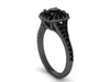Black Diamond Engagement Ring Gemstone 14K Black Gold Ring Cushion Halo with Black Diamonds and 6.5mmt Round Black Diamond Center - V1025
