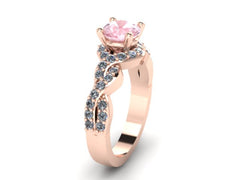 Rose Gold Engagement Diamond Morganite Engagement Ring Wedding RIng 14K Rose Gold Anniversary Ring with 6.5mm Round Morganite Center - V1033