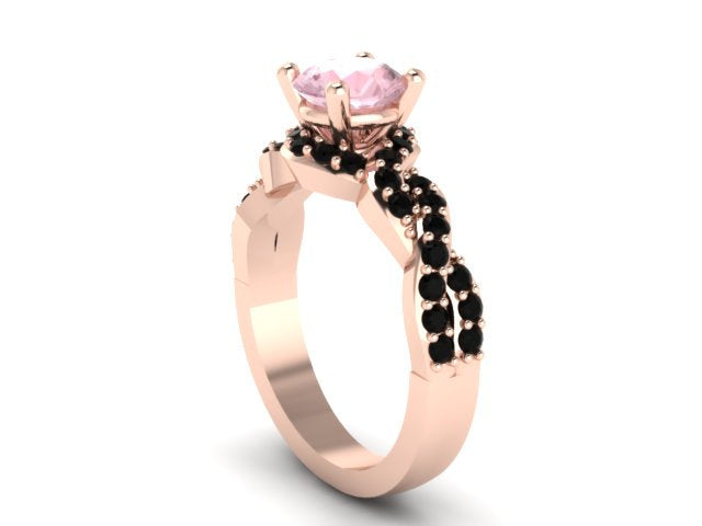 Black Diamond Morganite Engagement Ring Wedding RIng 14K Rose Gold