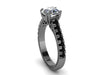 Black Diamond Engagement Ring Wedding Ring Fine Jewelry Anniversary Wedding 14K Black Gold Ring with 7mm Round White Sapphire Center - V1029