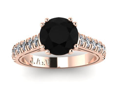 Black Diamond Engagement Ring White Diamond Weding Ring 14K Rose Gold Ring Mother's Day Gift Unique Custom Made Engagement Rings Gem- V1029