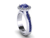 RESERVED for Corey - 2nd of 6 Payments - Blue Sapphire Engagement Ring 14K White Gold Ring Diamond Halo Ring - V1032