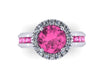 Diamond Halo Pink Sapphire Engagement Ring Gemstone Rings 14K White Gold Pink Sapphire Ring with 7mm Round Pink Sapphire Center - V1032