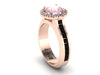 Black Diamond Morganite Engagement Ring Gemstone Engagement Birthstone 14K Rose Gold Ring with 7mm Round Peachy Morganite Center - V1032