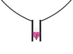 Pink Sapphire Necklace 14K Black Gold Necklace Heart Statement Pendant Mothers Day Gift Love Sign Genuine Black Diamond Pendant Gems - V1094