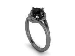 Grace Collection Engagement Ring in 14K Black Gold Wedding Ring with 7mm Round Black Diamond Center  Gemstone Engagement Rings Unique- V1095