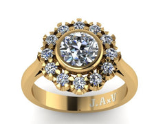 Victorian Engagement Ring Diamond Vintage Engagement 14K Yellow Gold Wedding Ring 6mm Charles & Colvard Forever One Moissanite Ring - V1105
