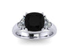 Black Diamond White Gold Engagement Ring Cushion Cut Natural Black Diamond Center and Two Trillion Cut Moissanite Side-Stones Ring - V1107