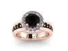 Natural Black Diamond Halo Engagement Ring Anniversary Classic Engagement 14K Rose Gold Ring With 6.5mm Natural Black Diamond Center-V1110