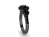 Natural Black Halo Diamond Three-Stone Engagement Ring 14K Black Gold Wedding Ring Women's Jewelry Valentine's Gift Unique Gem Rings- V1120