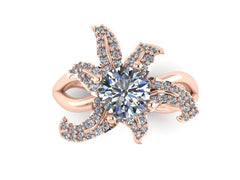 Flower Lily Diamond Engagement Ring Charles & Colvard Forever One Moissanite Center Unusual 14K Rose Gold Engagement Ring Holidays  - V1124