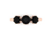 Three-Stone Natural Black Diamond Band French Style Fine Jewelry 14K Rose Gold Women's Rings Bridal Set Unique Wedding Band Black Ring-V1128