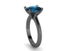 Cushion Cut London Blue Topaz Solitaire Engagement Ring 14K Black Gold Wedding Ring Marraige Bridal Fine Jewelry Elegant Gems Unique- V1131