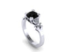 Unique Vintage Engagement Ring 6.5mm Genuine Black Diamond Center 14K White Gold Diamond Wedding Ring Estate Fine Jewelry Bridal Set -V1135