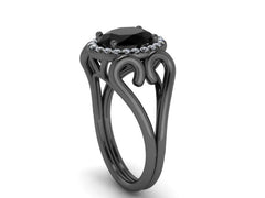 Black Gold Engagement Ring Oval Black Diamond Ring Unique Engagement Ring Heart Wedding Ring Diamond Holiday Gifts For Her Gemstones - V1137
