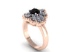 Natural Black Diamond Engagement Ring Diamond Wedding Ring 14k Rose Gold Bridal Ring Flower Two Tone Ring Unique Vintage Engagement - V1141