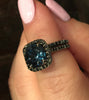 Black Gold Diamond Halo London Blue Set Engagement Matching Band Gemstones 14K Black Gold with 9mm Round Cut London Blue Topaz Center-V1060