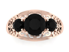 Edwardian Diamond Engagement Ring 14K Rose Gold Engagement Natural Black Diamonds Vintage Ring Filigree Design Ring Statement Ring - V1144