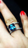 Diamond Band 14K Black Gold Topaz Band Gemstone Ring Custom Made Handmade Jewelry With 9x9mm Cusion Cut London Blue Topaz Center Gift- V1052